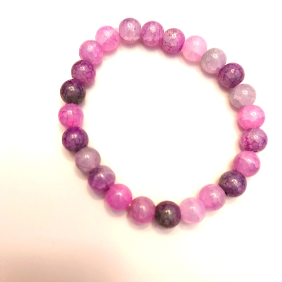 Purple and Pink Marbled Glass Bead Stretch Bracelet - Picture 2 of 4